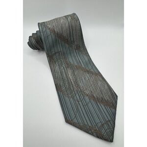 ERTU Silk Tie Blue Brown Abstract Wave Pattern Made in Japan Classic Necktie